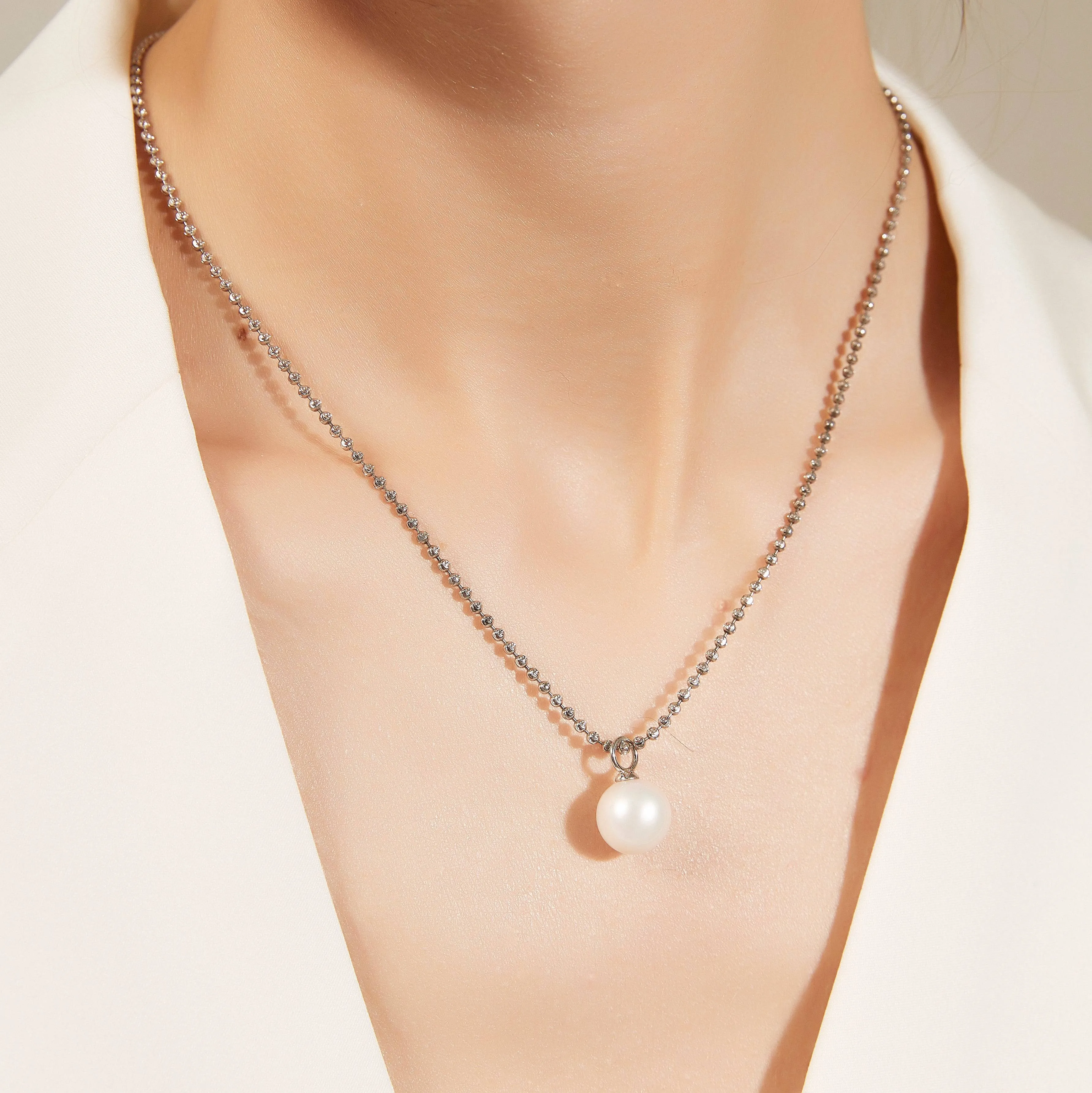 11-12mm Freshwater Pearl Cut Silver Chain Pendant Necklace
