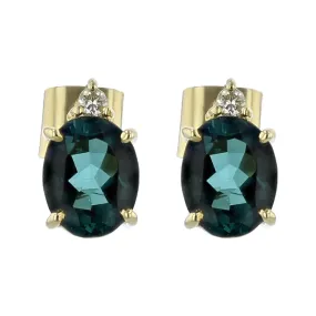 14K Oval Tourmaline and Diamond Stud Earrings