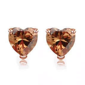 14k Rose Gold Plated 1/2 Carat Heart Created Citrine Sapphire Stud Earrings
