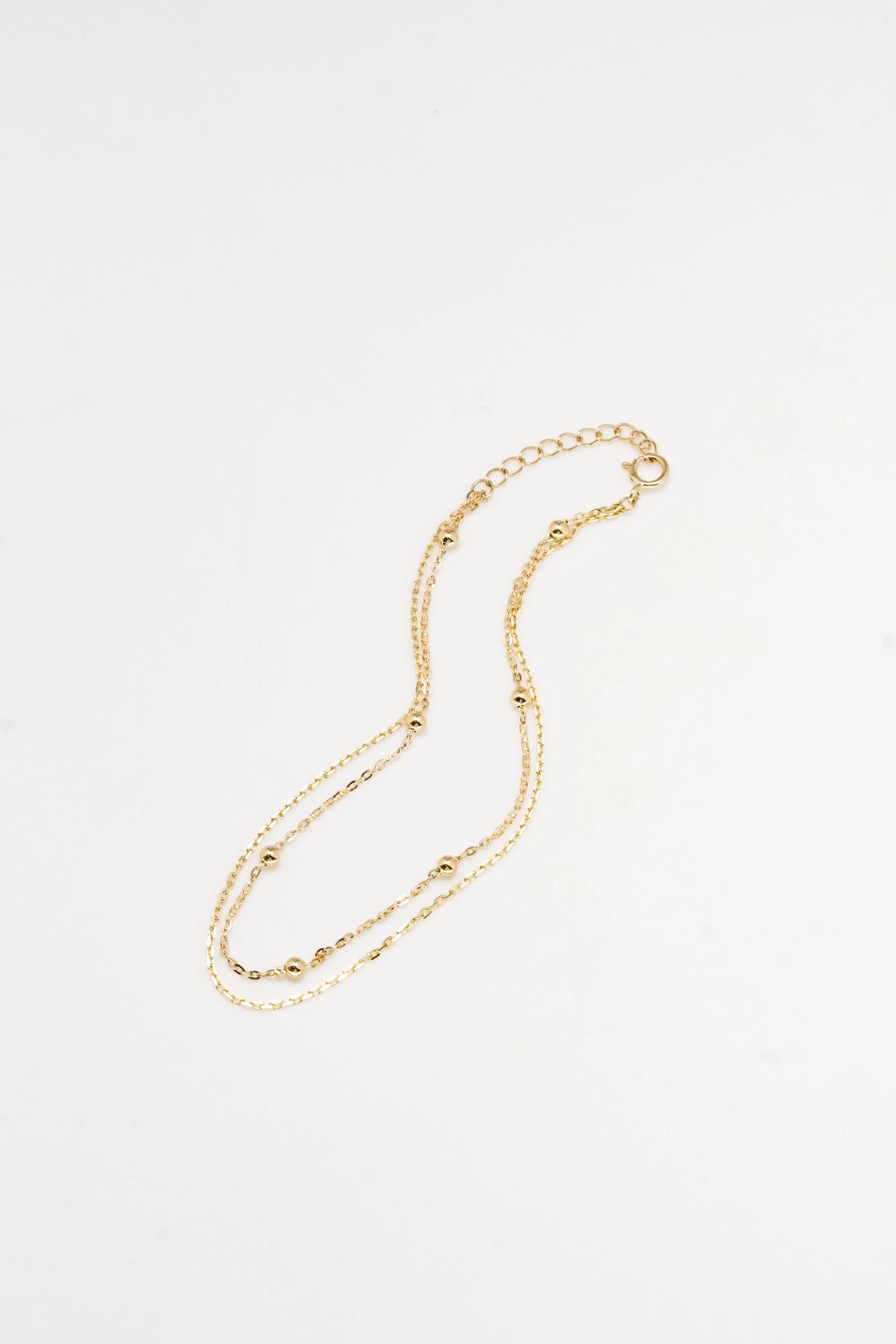 14K Solid Gold Double Plain and Satellite Chain Bracelet