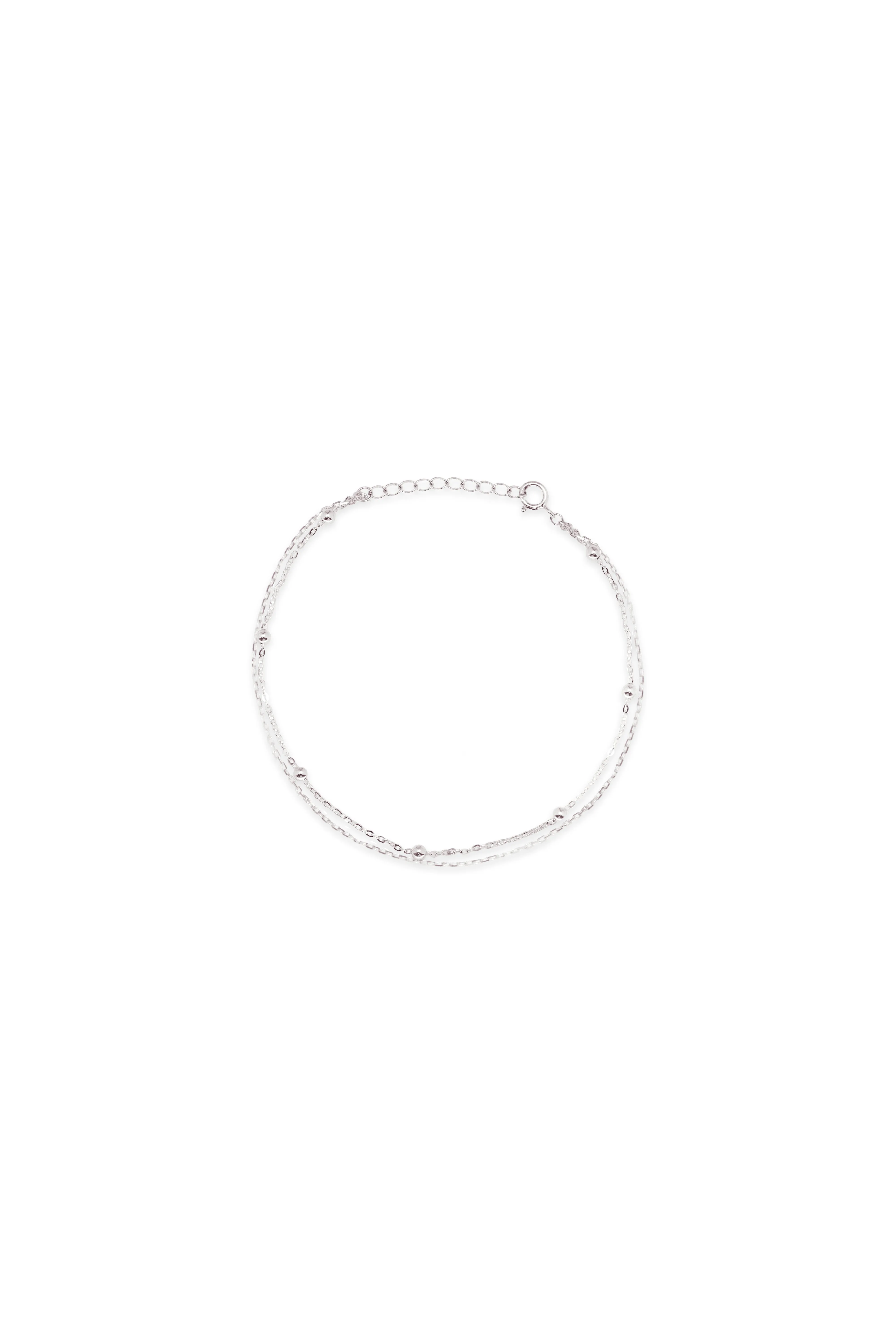 14K Solid Gold Double Plain and Satellite Chain Bracelet