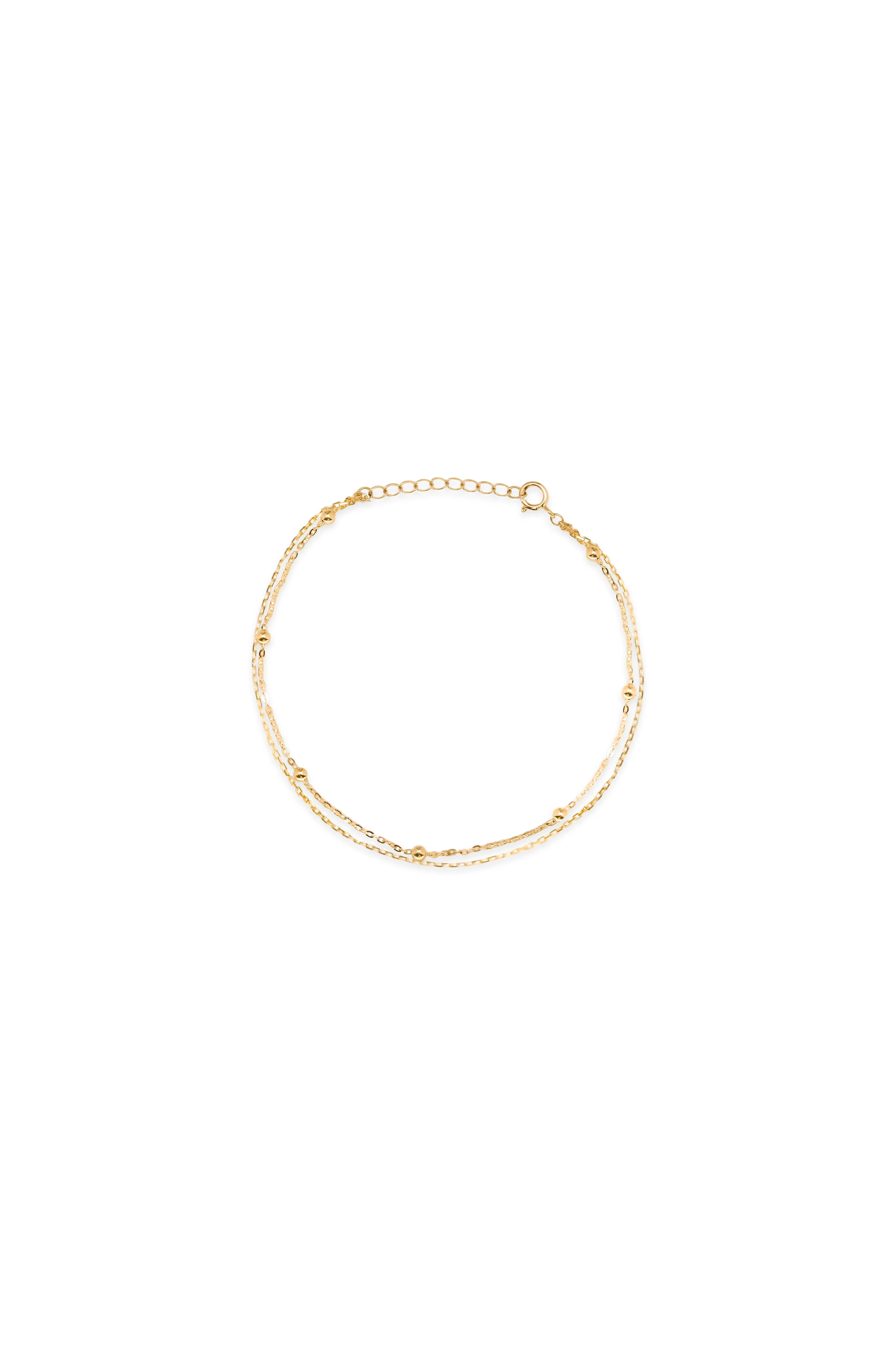 14K Solid Gold Double Plain and Satellite Chain Bracelet