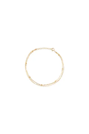 14K Solid Gold Double Plain and Satellite Chain Bracelet