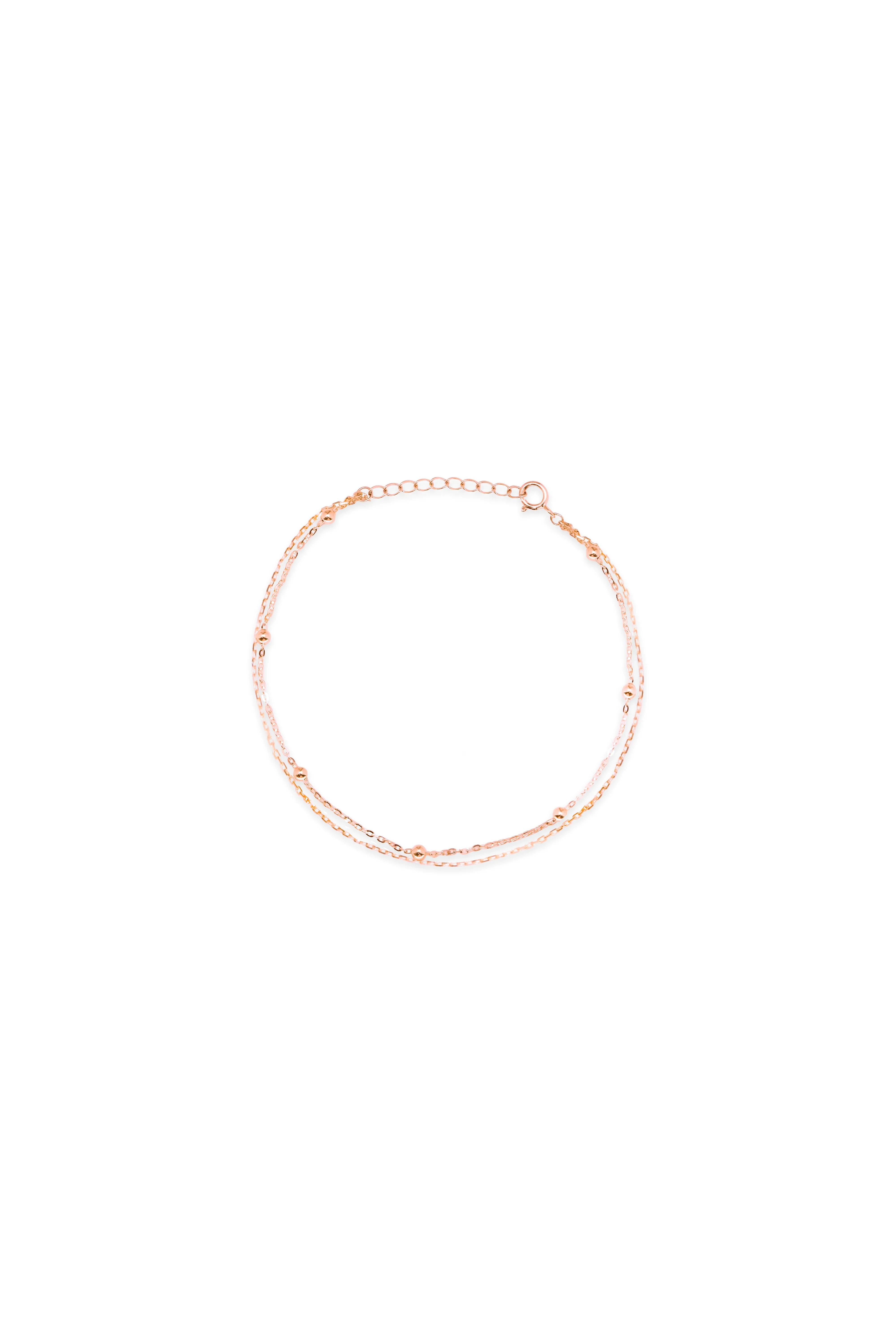 14K Solid Gold Double Plain and Satellite Chain Bracelet