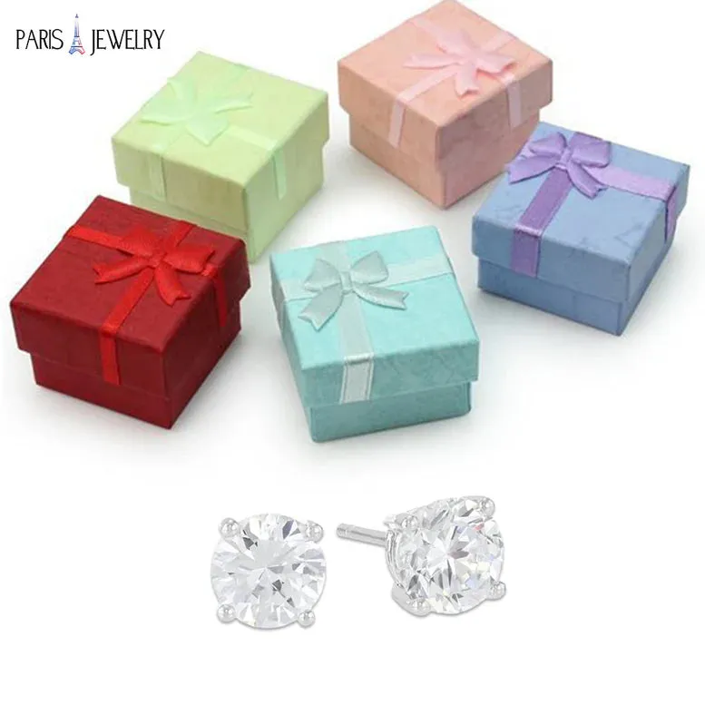 14k White Gold 1/4 Carat Created White Diamond Round Stud Earrings (SI1) 4 Prong Setting by Paris Jewelry