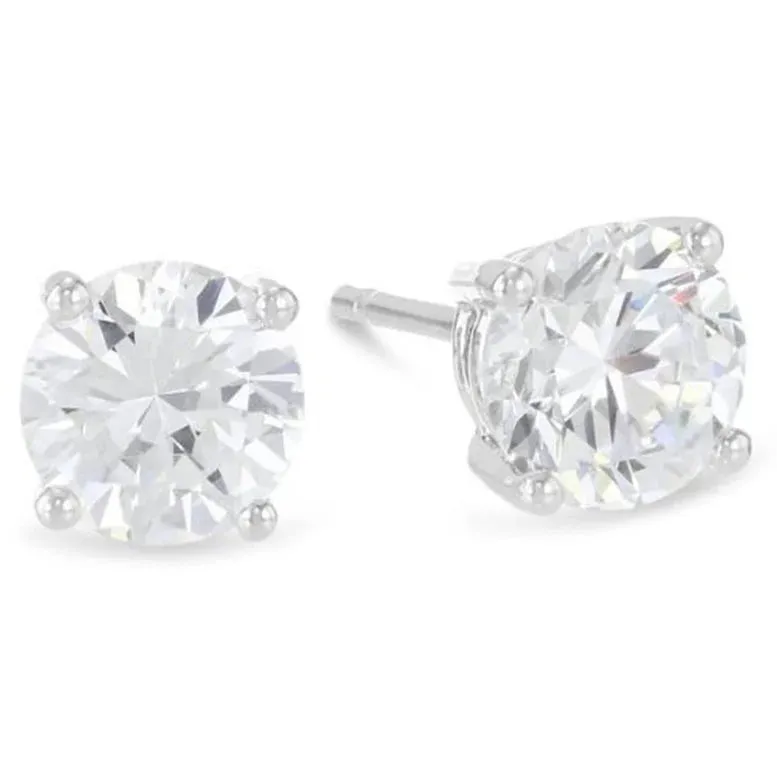 14k White Gold 1/4 Carat Created White Diamond Round Stud Earrings (SI1) 4 Prong Setting by Paris Jewelry