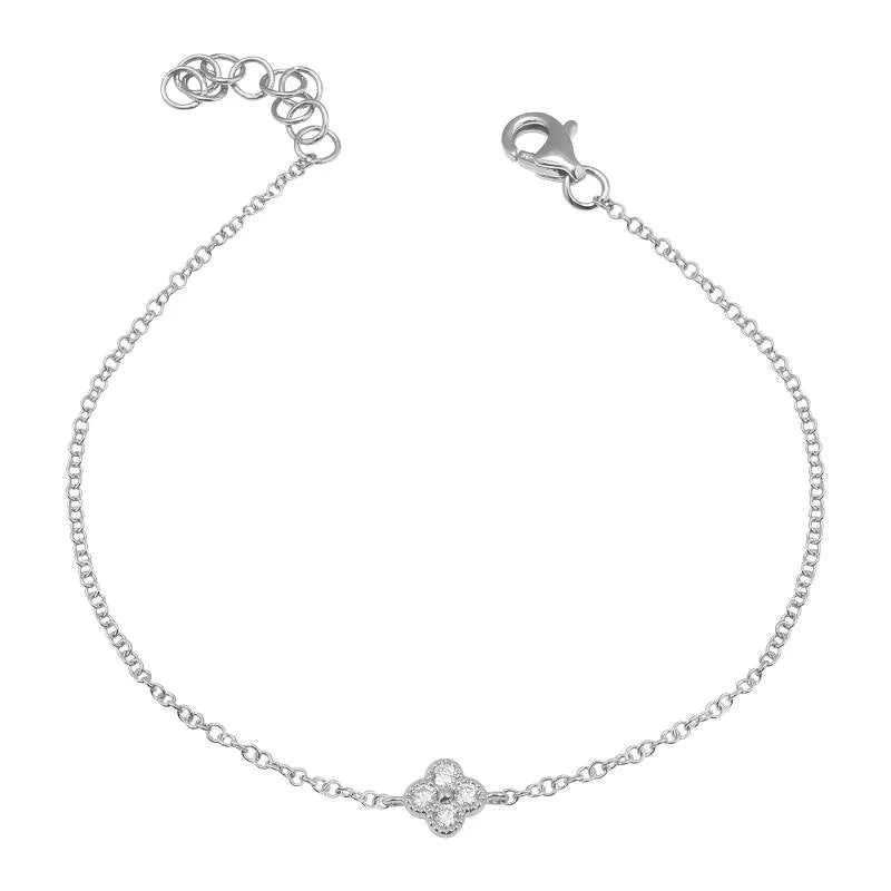 14K White Gold Diamond Clover Bracelet