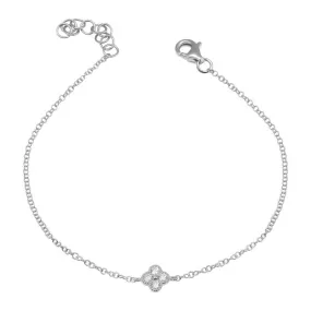 14K White Gold Diamond Clover Bracelet