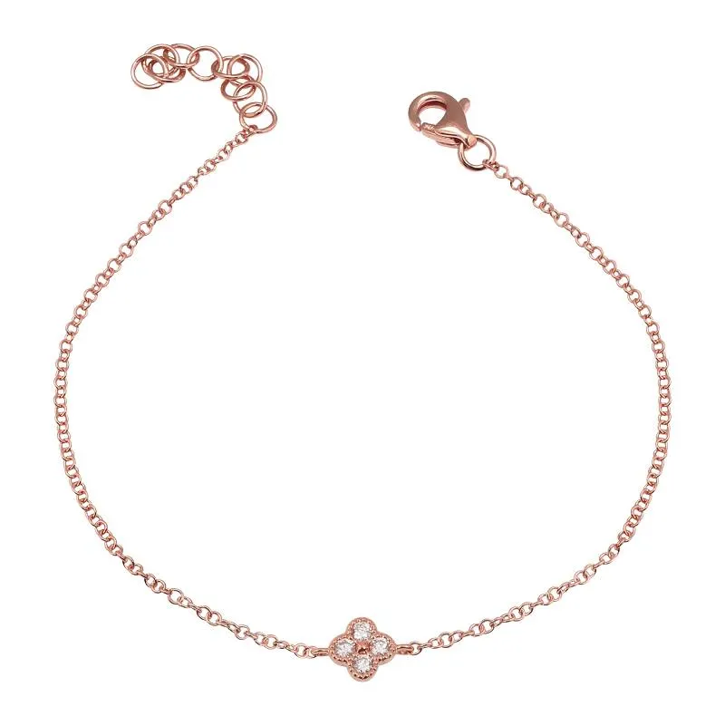 14K White Gold Diamond Clover Bracelet