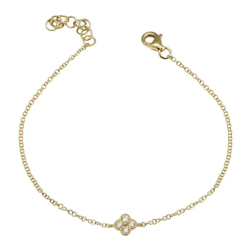 14K White Gold Diamond Clover Bracelet