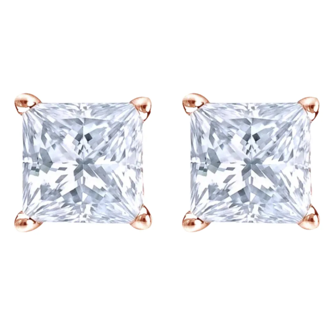 14k Yellow And Rose Gold 1/4 Carat Solitaire Created Diamond 2 Pair Princess Stud Earrings