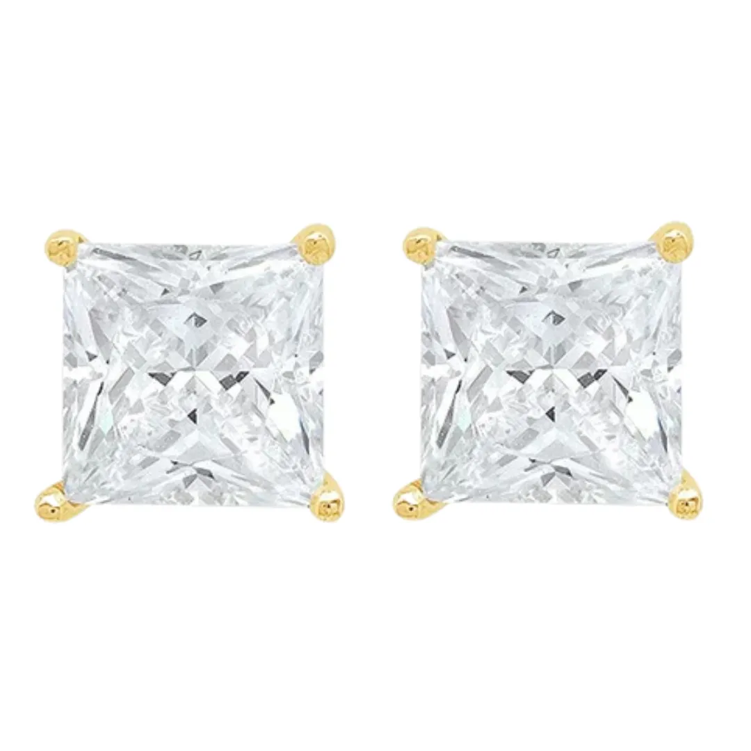 14k Yellow And Rose Gold 1/4 Carat Solitaire Created Diamond 2 Pair Princess Stud Earrings