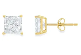 14k Yellow Gold 1/2 Carat Created White Diamond Princess Stud Earrings (SI1) 4 Prong Setting by Paris Jewelry