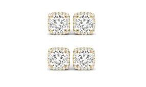 14k Yellow Gold 4mm 3Ct Cushion Cut White Sapphire Set Of Two Halo Stud Earrings Plated