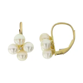 14K Yellow Gold Pearl Cluster Drop Earrings