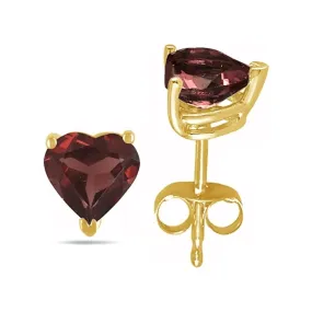 14k Yellow Gold Plated 1/2 Carat Heart Created Garnet Sapphire Stud Earrings