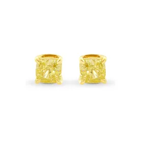 14k Yellow Gold Plated 2 Carat Square Created Yellow Sapphire Stud Earrings