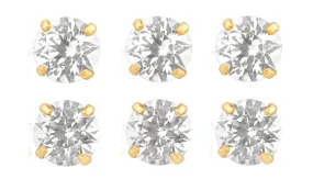 14k Yellow Gold Plated 3Ct Round White Sapphire Set Of Three Stud Earrings