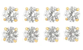 14k Yellow Gold Plated 6mm 2Ct Round White Sapphire Set Of Four Stud Earrings