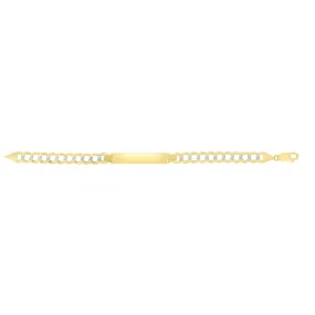 14kt Gold 8.5 inches Yellow White Finish 6.7x45.7mm(CE),7.07mm(Ch) Pave Curb ID Bracelet with Lobster Clasp