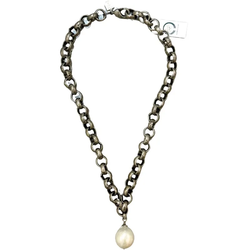 154-01-S | TURKISH SILVER CHOKER W/ EDISON PEARL DROP