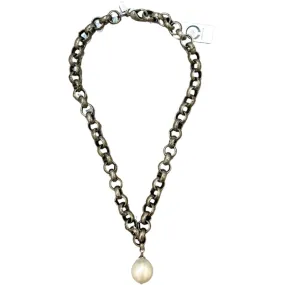 154-01-S | TURKISH SILVER CHOKER W/ EDISON PEARL DROP