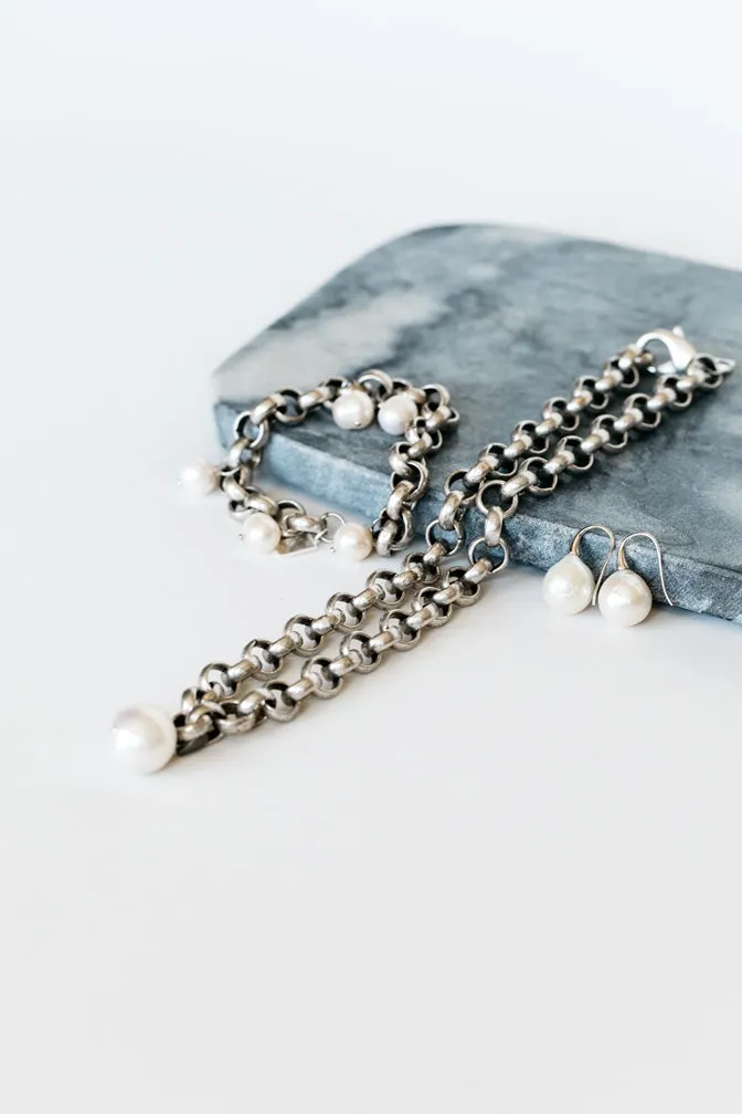 154-01-S | TURKISH SILVER CHOKER W/ EDISON PEARL DROP