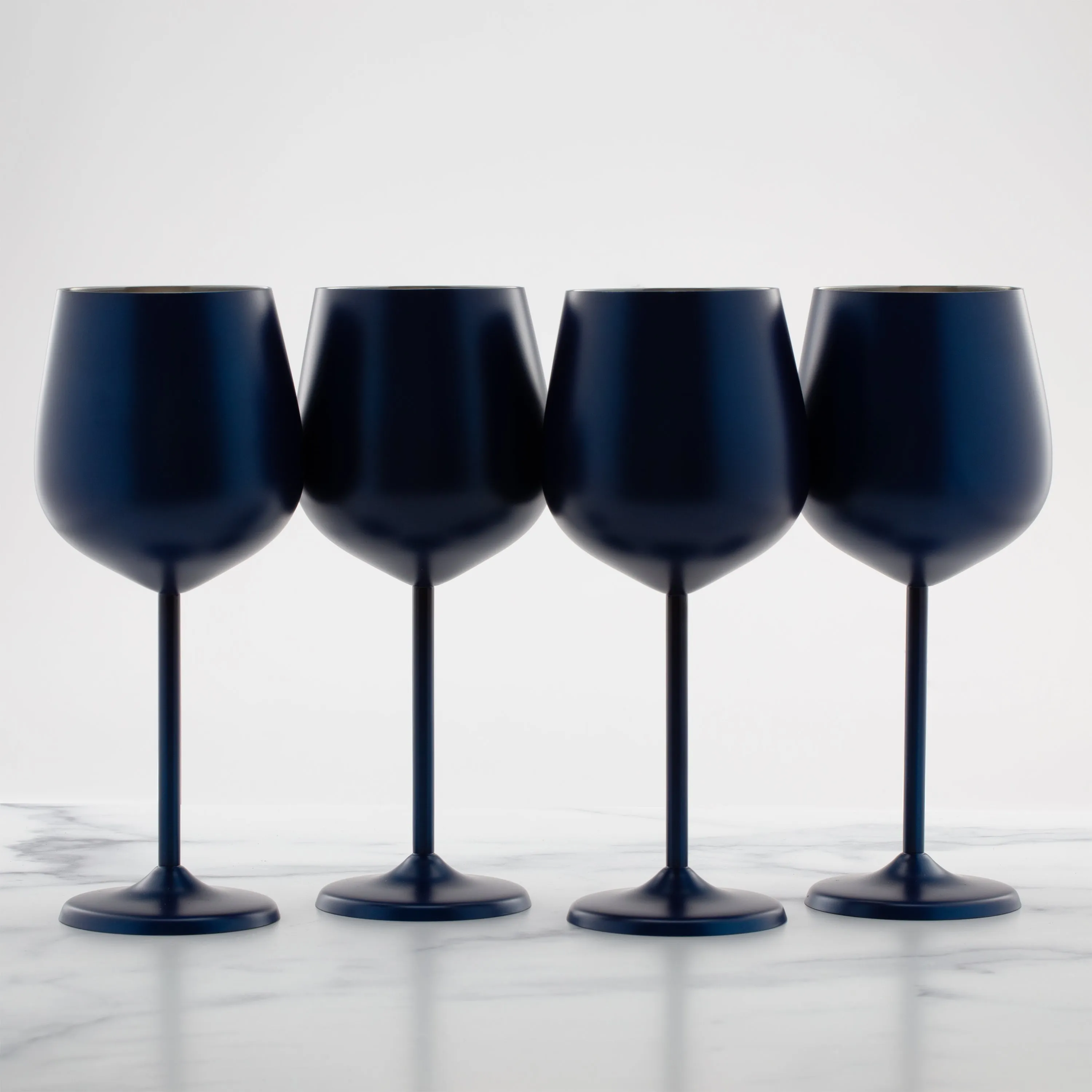 18 Oz Navy Stainless Wine Glasses, Set of 4