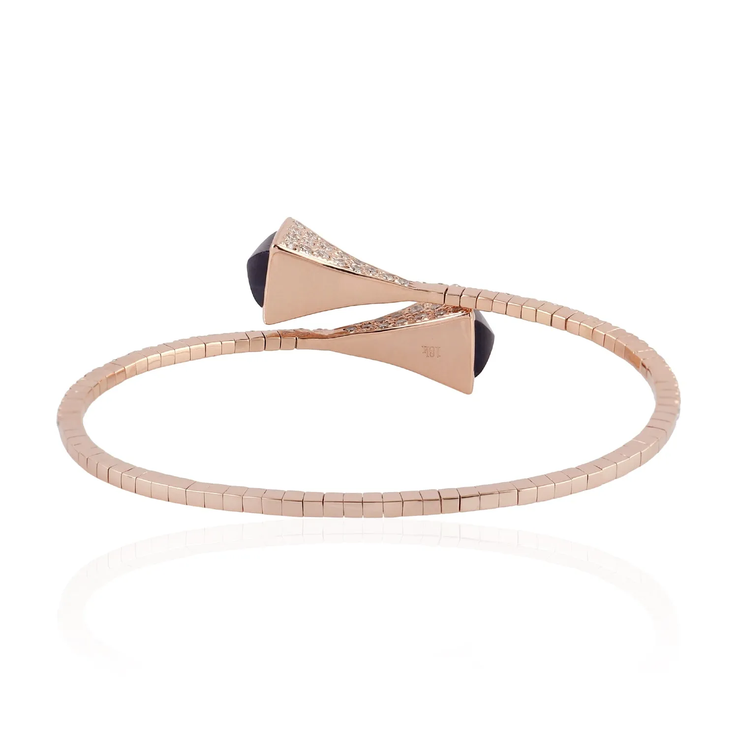 18k Rose Gold Natural Pave Diamond Onyx Gold  Cuff Bracelet For Her