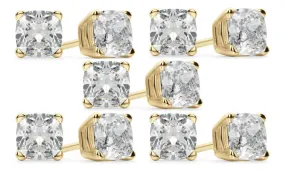 18k Yellow Gold 4mm 1/2Ct Cushion Cut White Sapphire Set Of Five Stud Earrings Plated