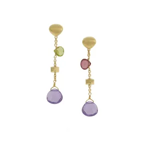 18K Yellow Gold Mixed Gemstone Short Drop Earrings with Amethyst