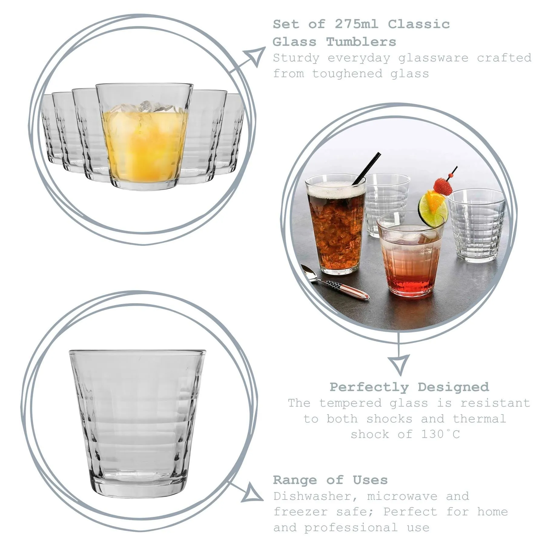 275ml Prisme Tumbler Glasses - Pack of Six - By Duralex