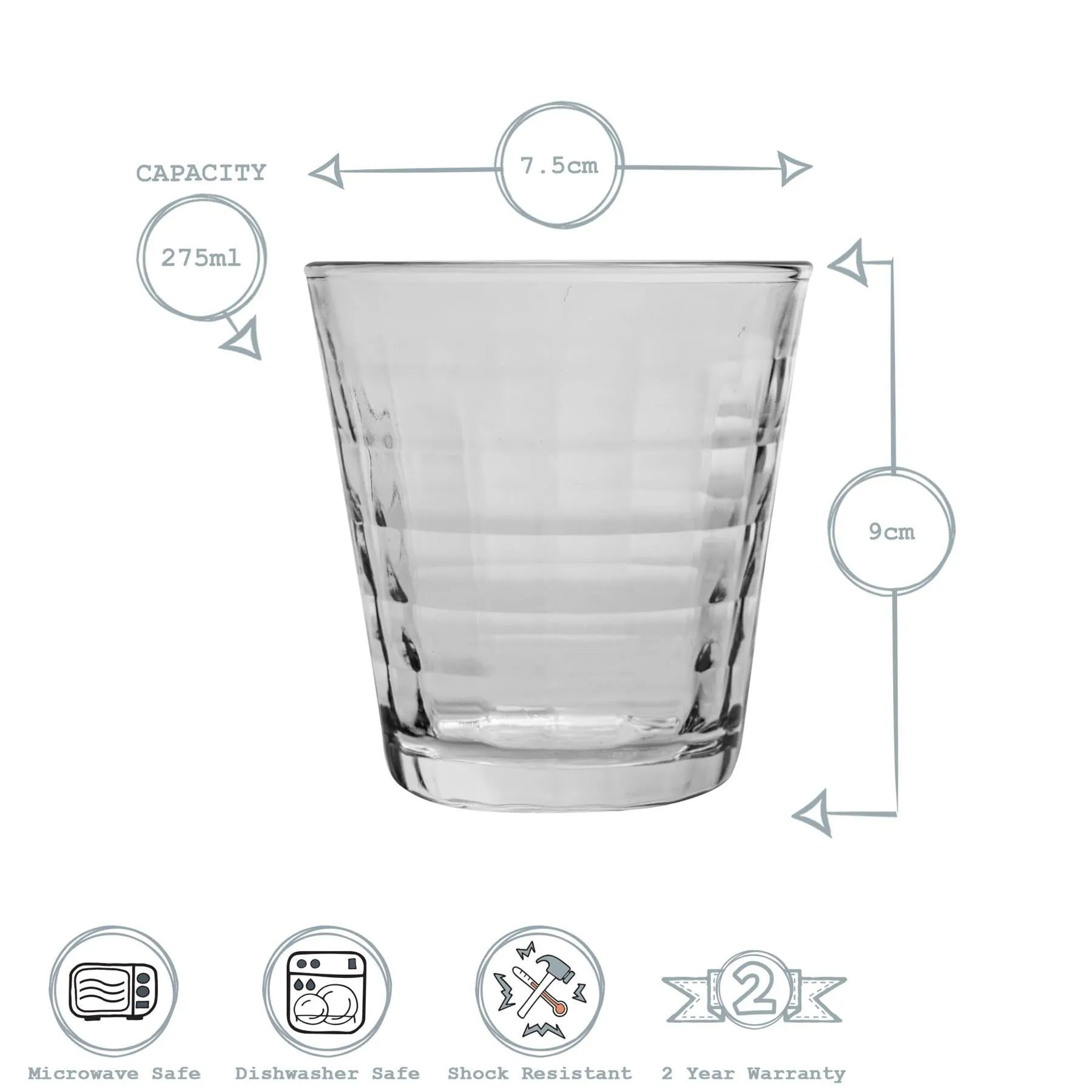 275ml Prisme Tumbler Glasses - Pack of Six - By Duralex