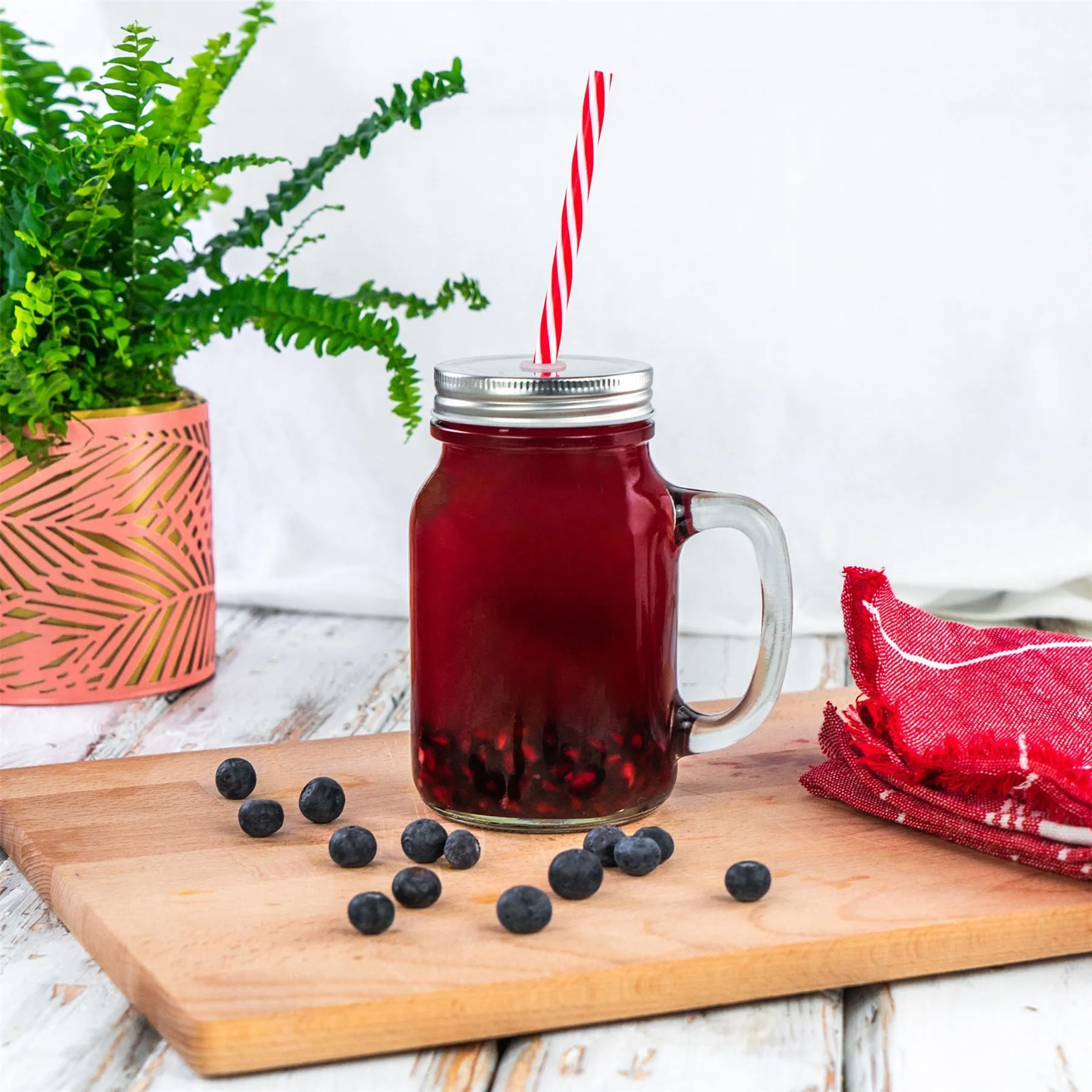 620ml Jam Jar Drinking Glasses with Lids & Straws - Pack of Four - By Rink Drink