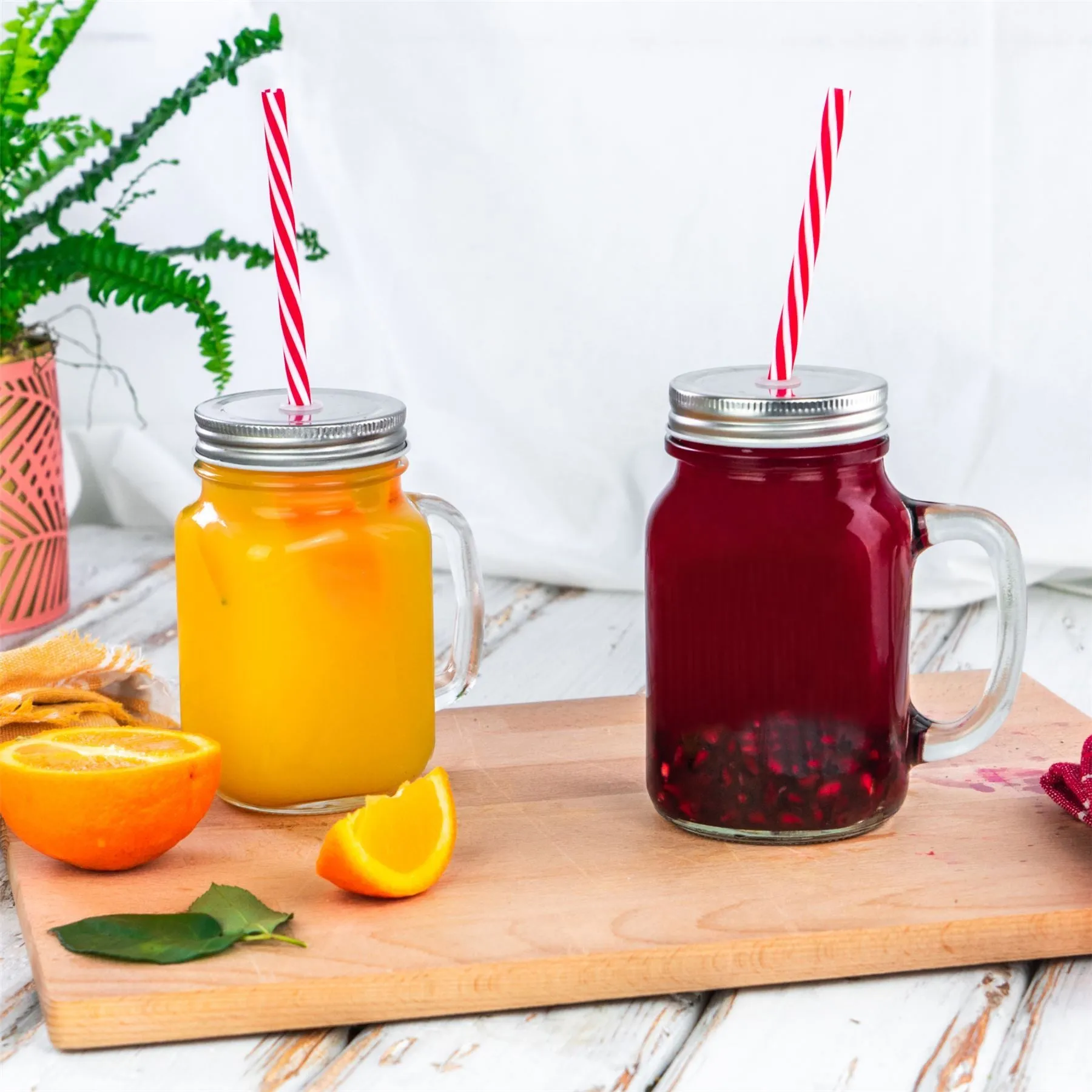 620ml Jam Jar Drinking Glasses with Lids & Straws - Pack of Four - By Rink Drink