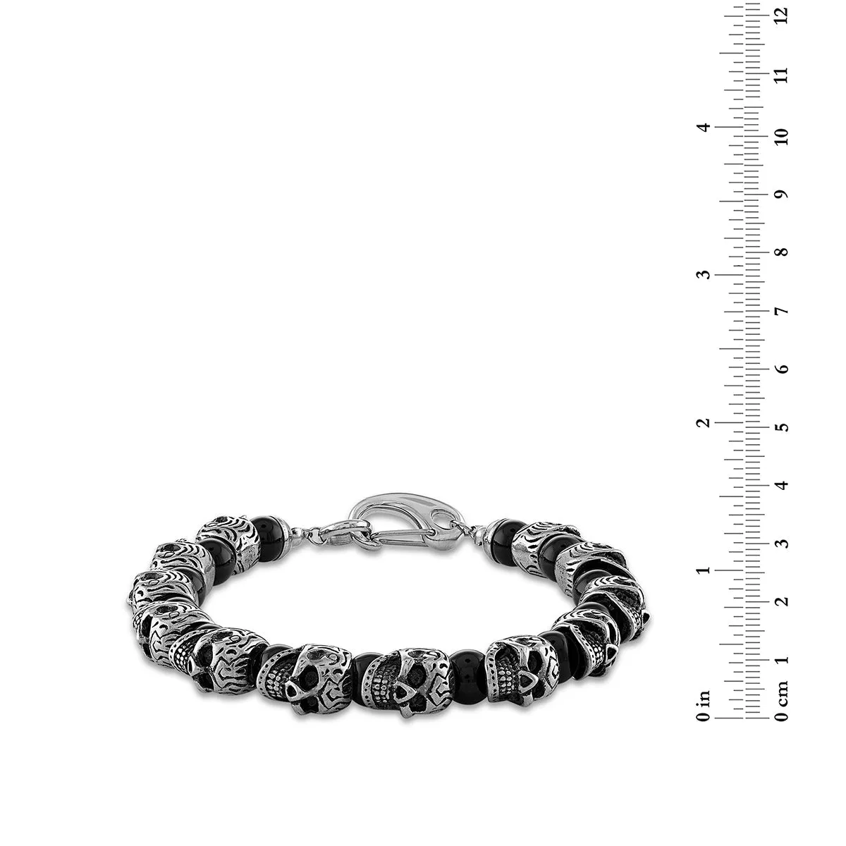 8MM Round Onyx Beaded Bracelet in Stainless Steel
