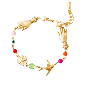 Adjustable Evil Eye Charm Bracelet with Pearl and Beads