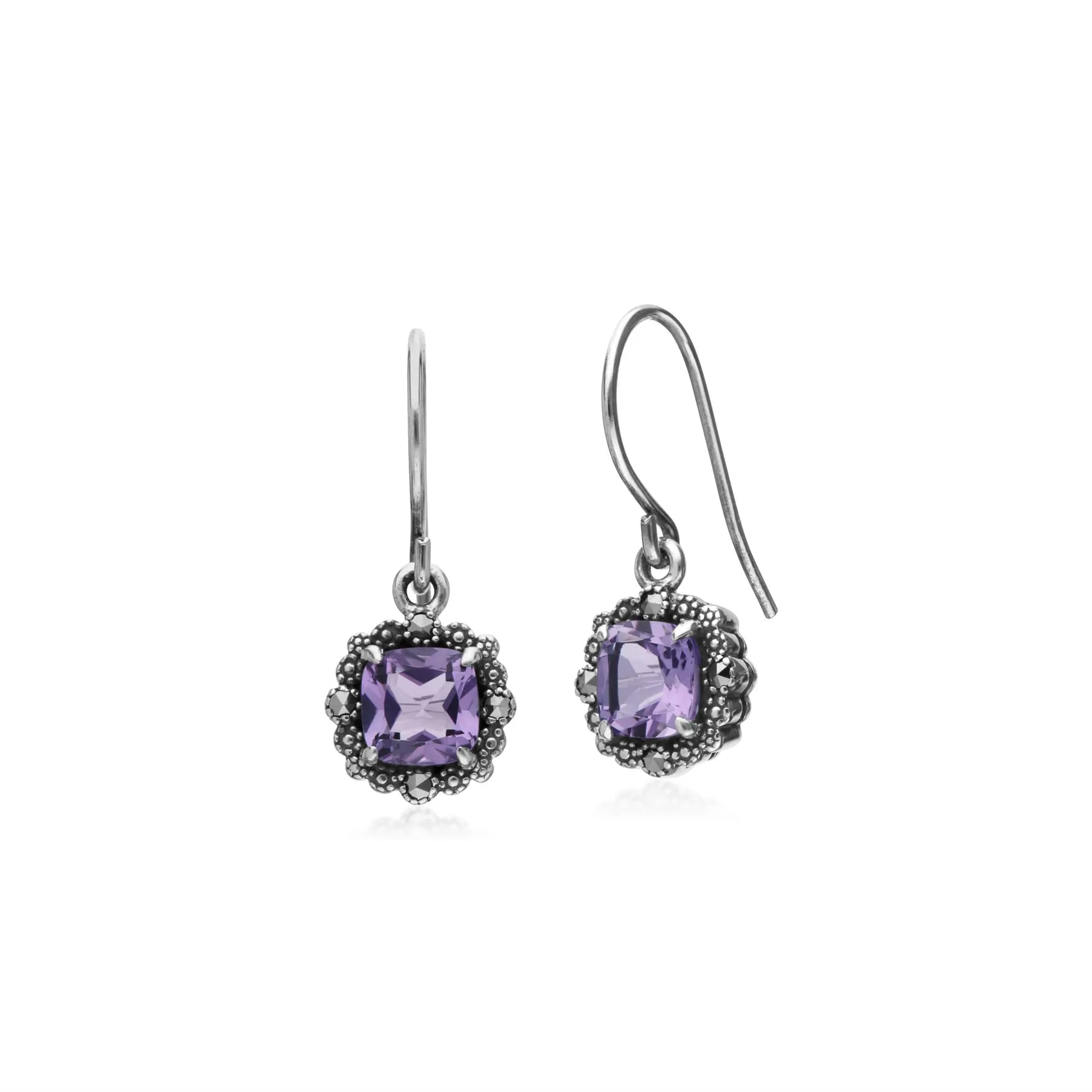 Amethyst Ohrringe, Sterlingsilber Amethyst & Markasit Kissen Ohrhänger