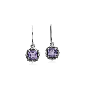 Amethyst Ohrringe, Sterlingsilber Amethyst & Markasit Kissen Ohrhänger