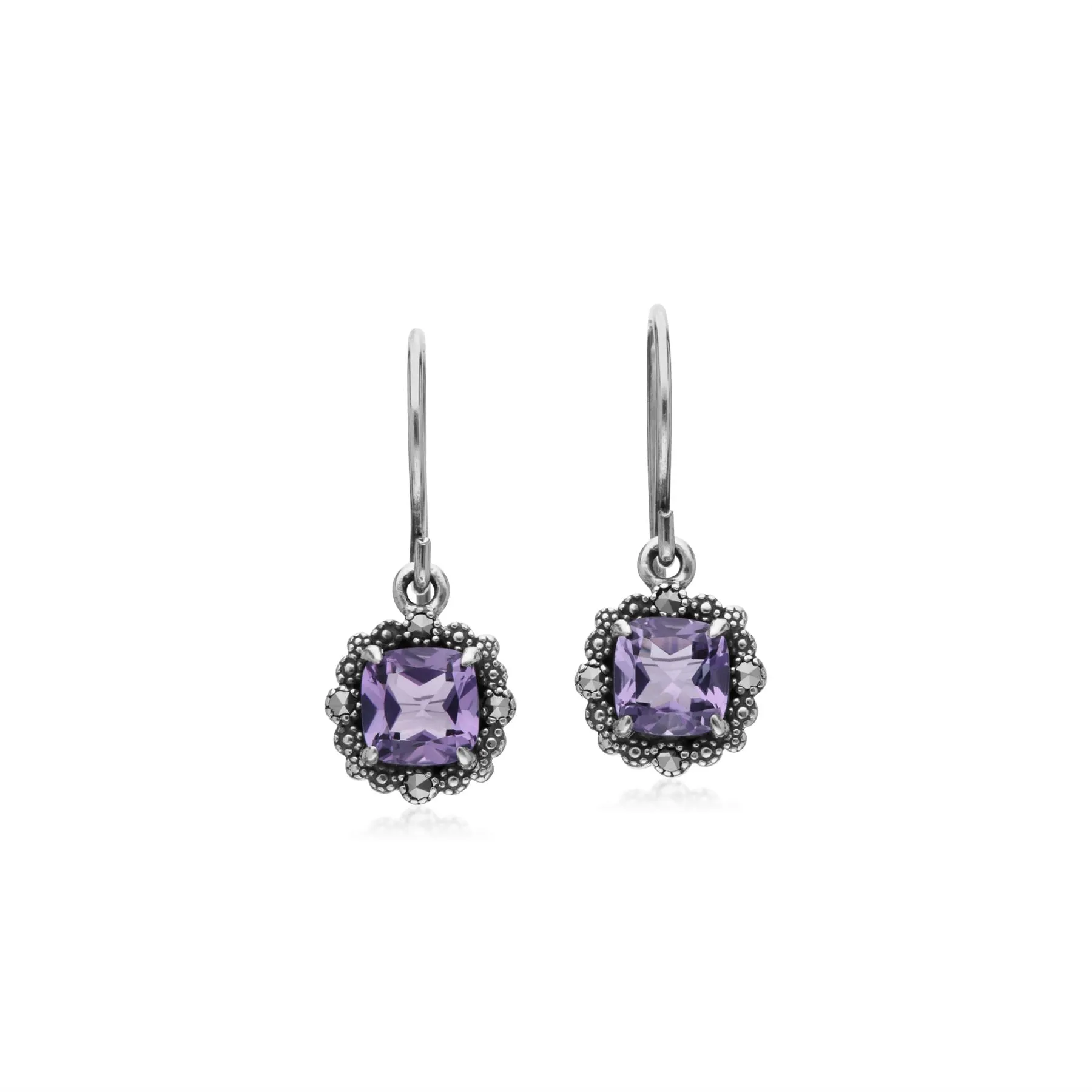 Amethyst Ohrringe, Sterlingsilber Amethyst & Markasit Kissen Ohrhänger