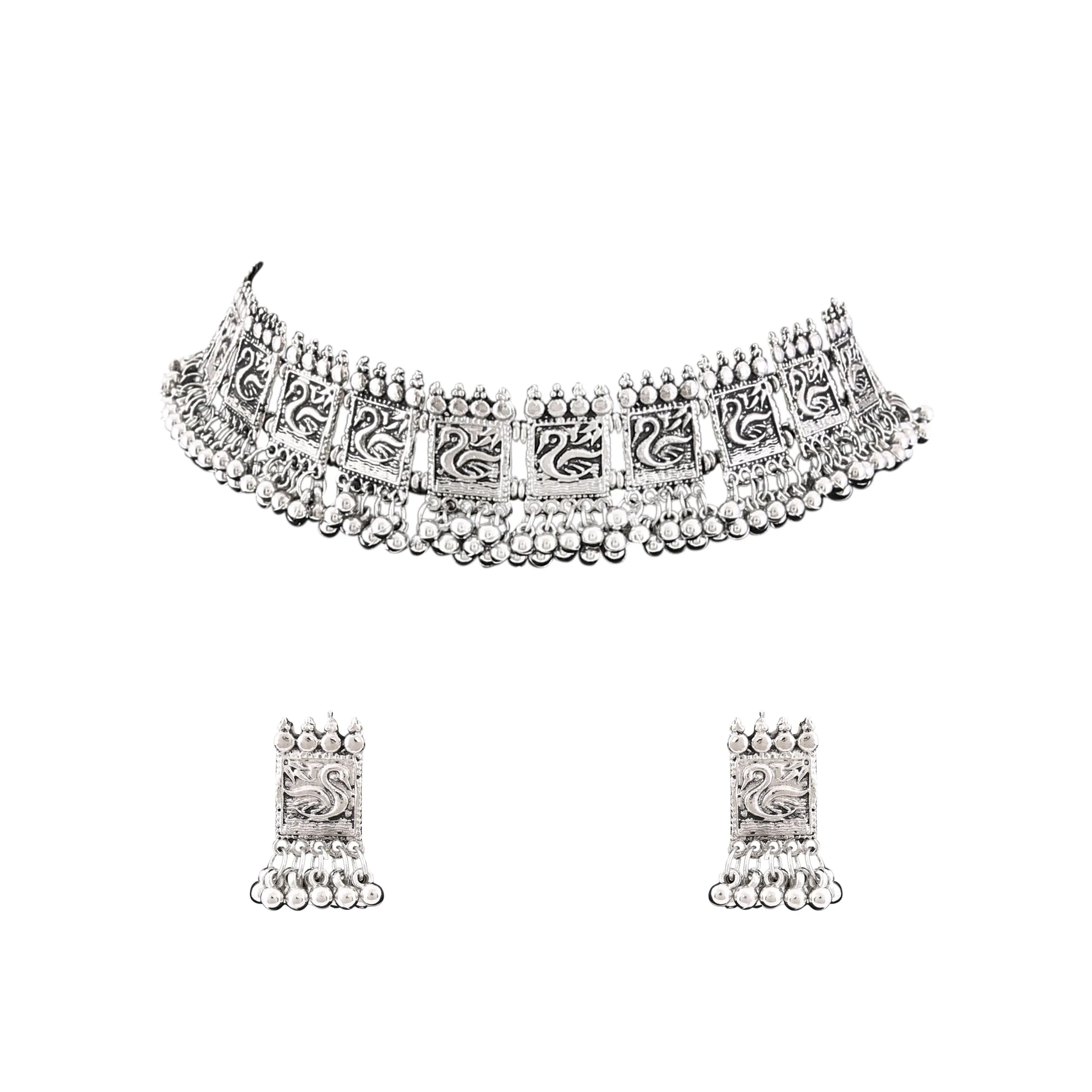 Aradhya Fashion Jewellery Antique Oxidised Silver Plated Tribal Choker Jewellery Necklace Set for Women & Girls.…