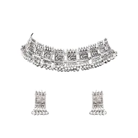 Aradhya Fashion Jewellery Antique Oxidised Silver Plated Tribal Choker Jewellery Necklace Set for Women & Girls.…