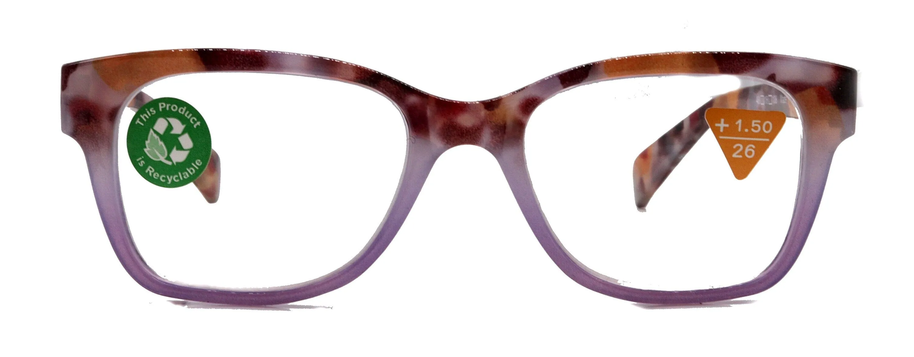 Aya, (Premium) Reading Glasses, High End Fashion Reader, 1.25 to  4 Magnifiers, (Purple n Brown Tortoise) Square Frame. NY Fifth Avenue.