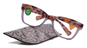 Aya, (Premium) Reading Glasses, High End Fashion Reader, 1.25 to  4 Magnifiers, (Purple n Brown Tortoise) Square Frame. NY Fifth Avenue.
