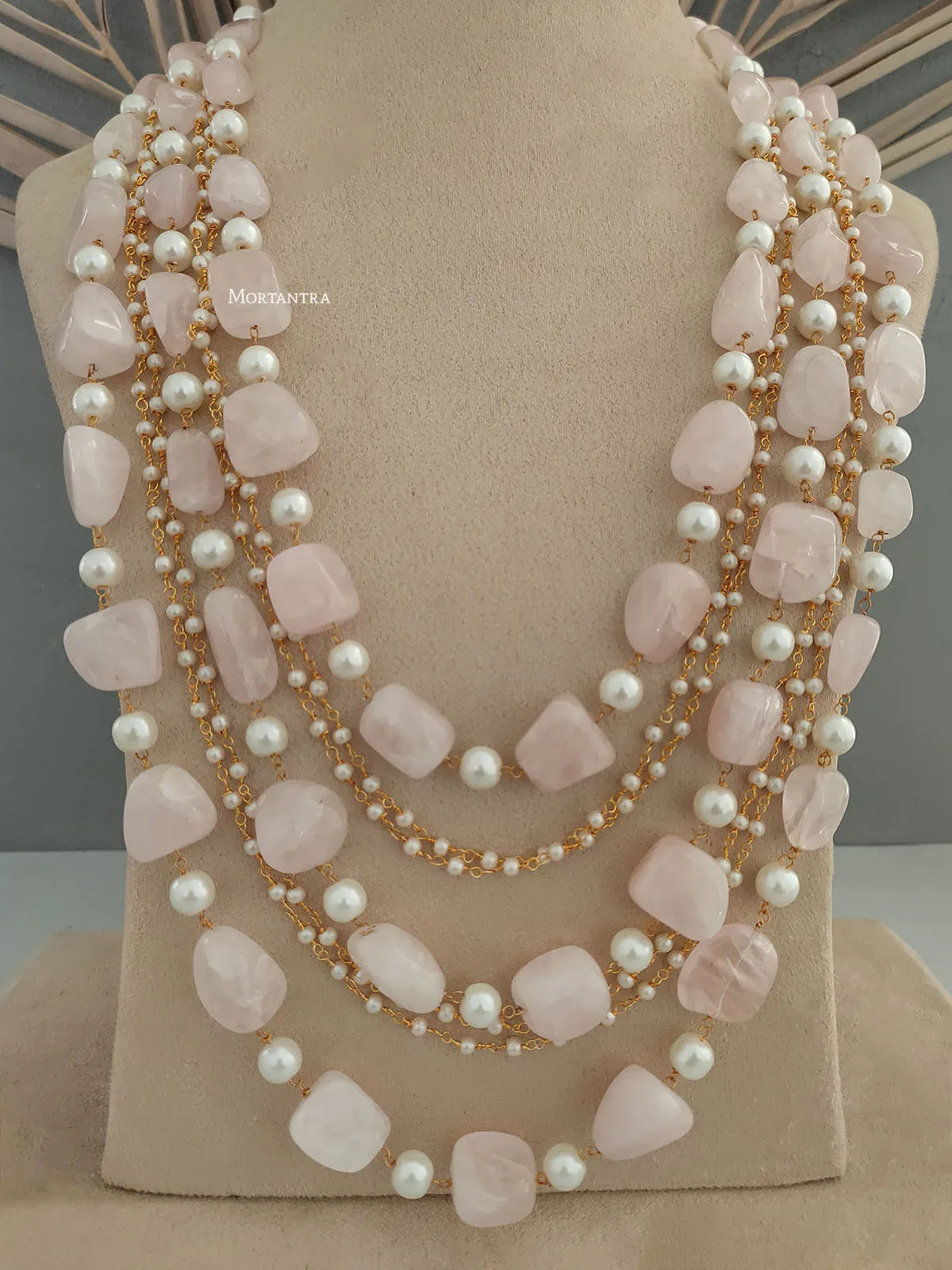 Baby Pink Color Gold Plated Necklace/Mala - MN403