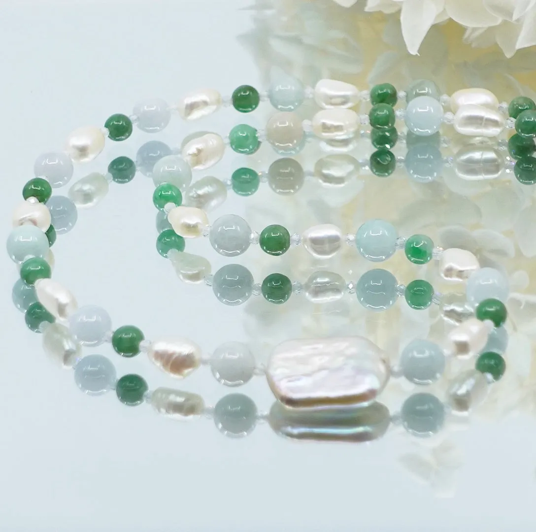 Baroque Pearl and Jadeite Necklace Silver