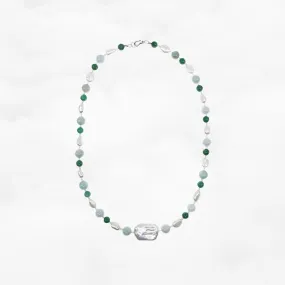 Baroque Pearl and Jadeite Necklace Silver