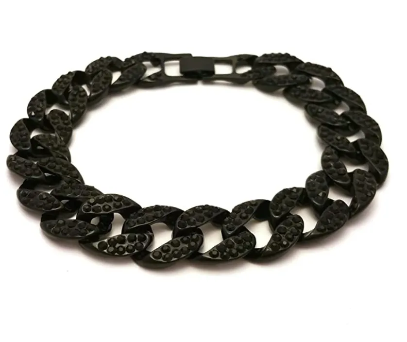 Black Cuban Link Bracelet Diamond Miami Cuban Link Chain Bracelet Bracelet Hip Hop Iced Out Bling