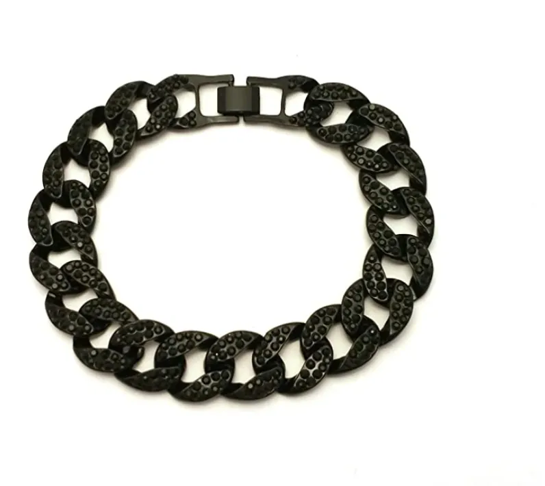 Black Cuban Link Bracelet Diamond Miami Cuban Link Chain Bracelet Bracelet Hip Hop Iced Out Bling