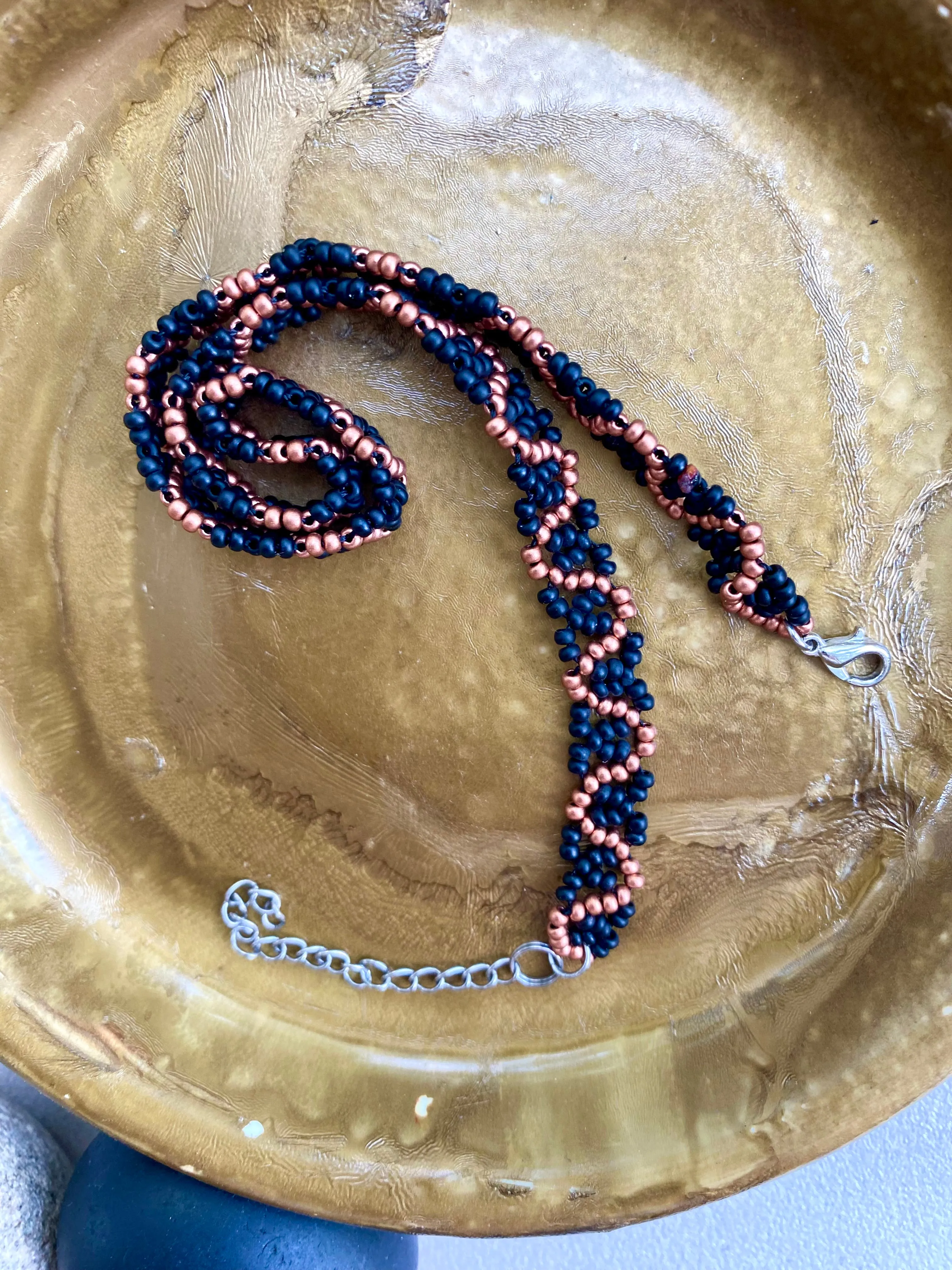 Black Matte Gold Seed Bead Choker Necklace, Boho Hippie Choker, Unique Choker, Choker collar, Cool Choker, Handmade choker, Statement choker